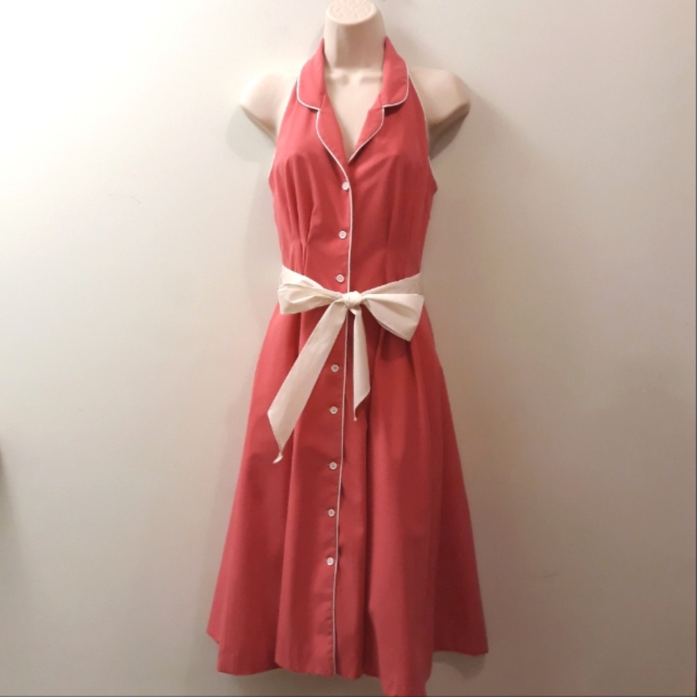 Vintage Act I New York Sleeveless Cutaway Dress Pink with Piping
